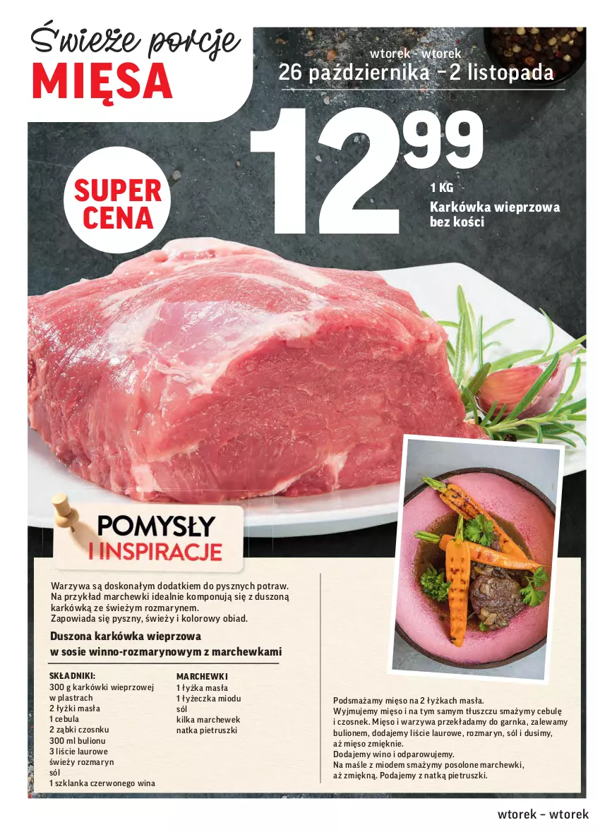 Gazetka promocyjna Intermarche - Wszystkich świętych - ważna 26.10 do 02.11.2021 - strona 14 - produkty: Bulion, Cebula, Czosnek, Karkówka wieprzowa, Laur, Lion, Marchewka, Mięso, Natka pietruszki, Por, Sól, Sos, Szklanka, Top, Warzywa, Wino