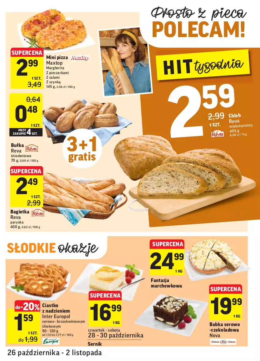 Gazetka promocyjna Intermarche - Wszystkich świętych - ważna 26.10 do 02.11.2021 - strona 19 - produkty: Babka, Bagietka, Bułka, Chleb, Danio, Fa, Fanta, Gra, Piec, Pieczarka, Pizza, Salami, Ser, Top