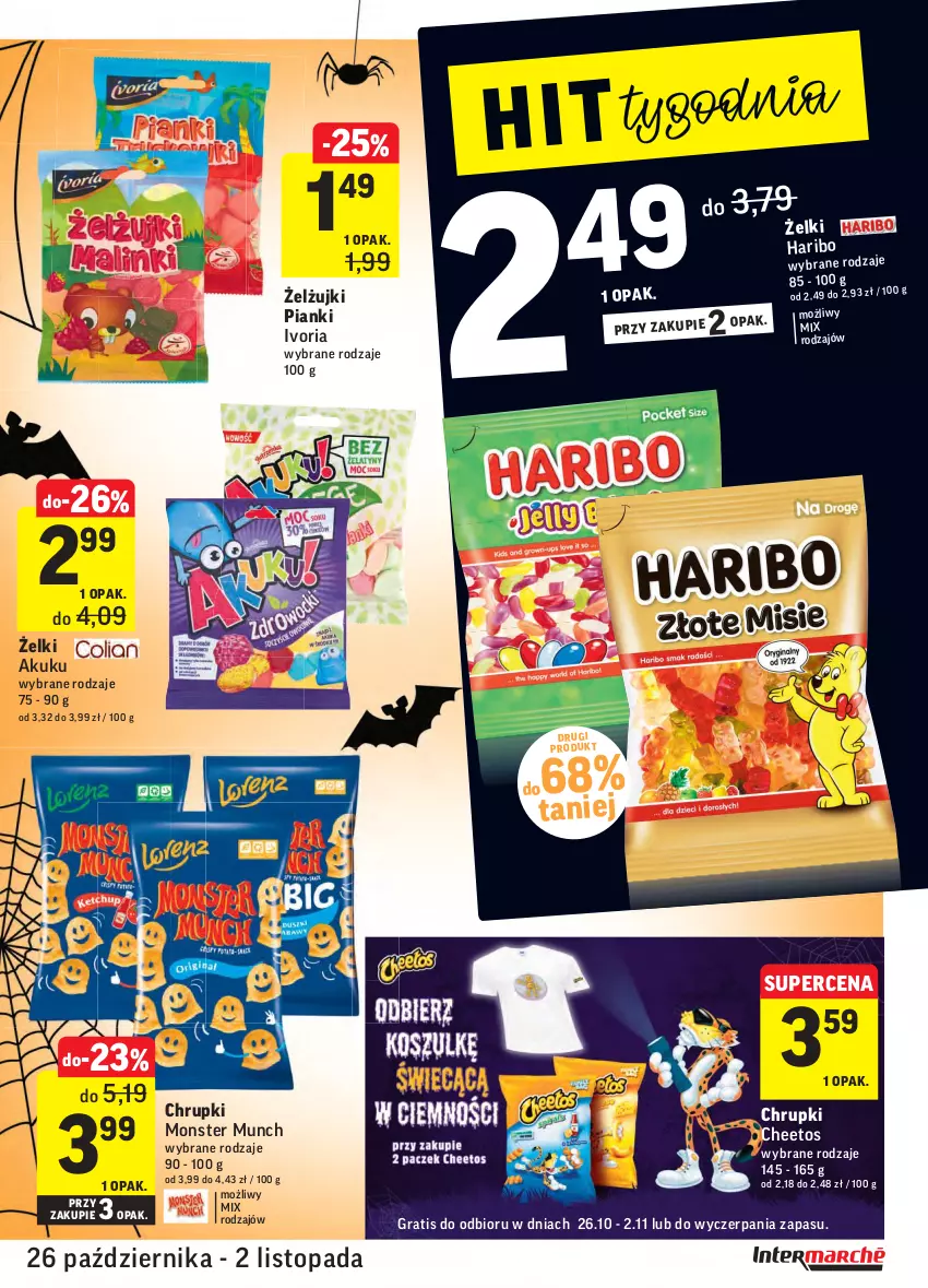 Gazetka promocyjna Intermarche - Wszystkich świętych - ważna 26.10 do 02.11.2021 - strona 27 - produkty: Cheetos, Chrupki, Gra, Haribo, Monster Munch, Top