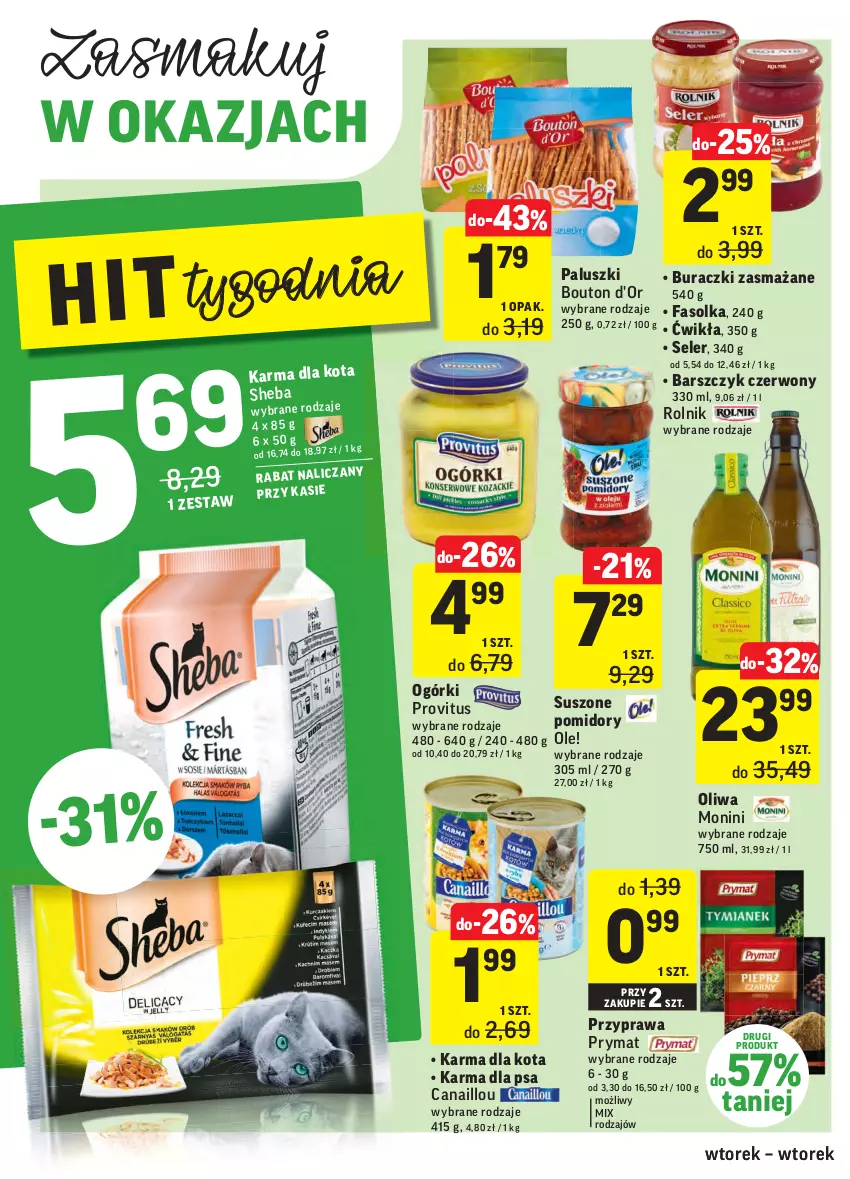 Gazetka promocyjna Intermarche - Wszystkich świętych - ważna 26.10 do 02.11.2021 - strona 30 - produkty: Buraczki, Canaillou, Fa, Monini, Ole!, Pomidory, Prymat, Rolnik, Sheba, Suszone pomidory