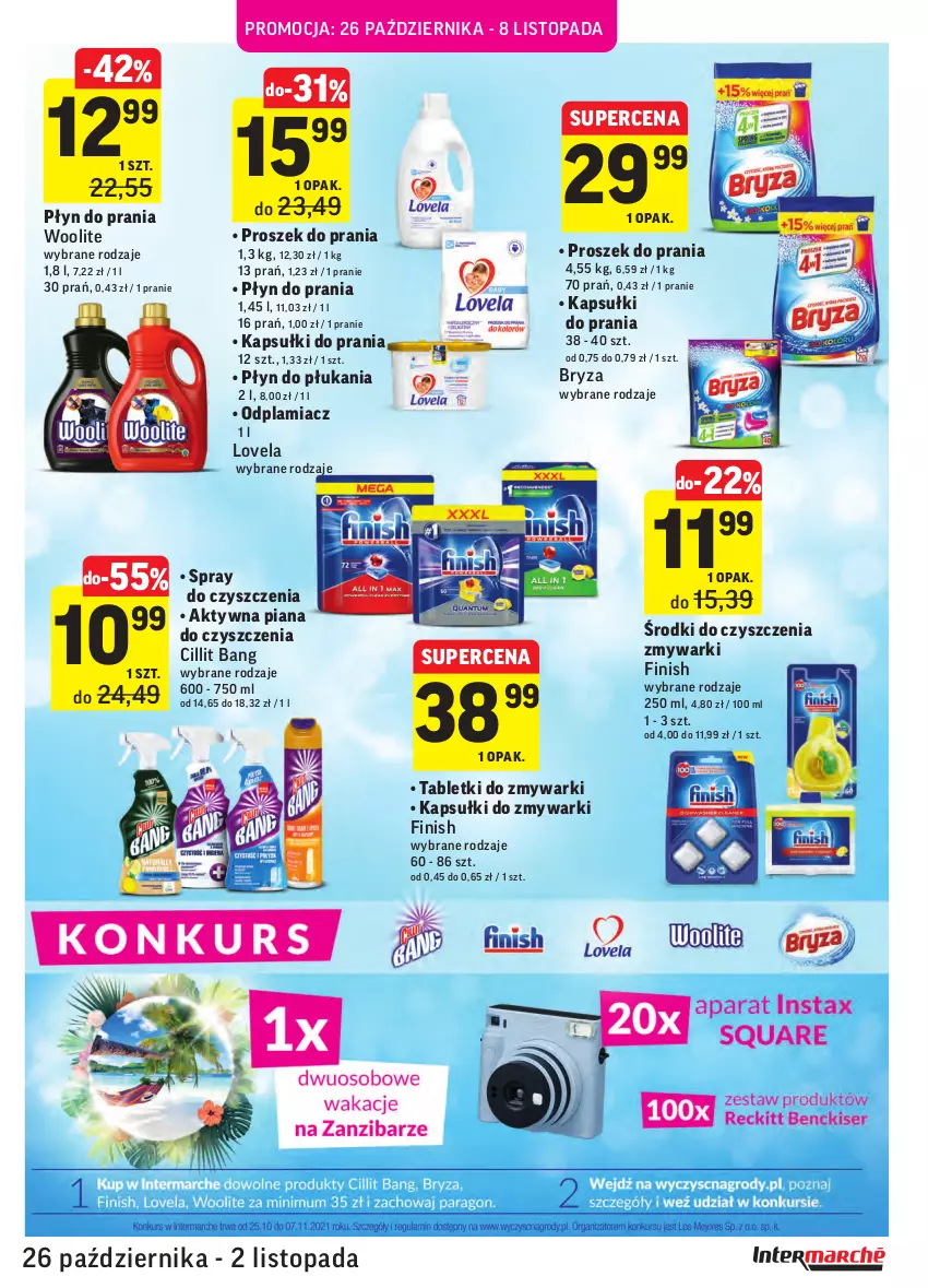 Gazetka promocyjna Intermarche - Wszystkich świętych - ważna 26.10 do 02.11.2021 - strona 35 - produkty: Bryza, Cillit Bang, Finish, Kapsułki do prania, Lovela, Odplamiacz, Płyn do płukania, Płyn do prania, Proszek do prania, Spray do czyszczenia, Tablet, Tabletki do zmywarki, Top, Woolite, Zmywarki