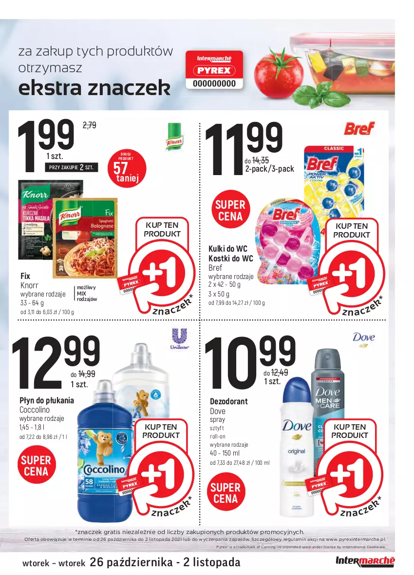 Gazetka promocyjna Intermarche - Wszystkich świętych - ważna 26.10 do 02.11.2021 - strona 7 - produkty: Bref, Coccolino, Dezodorant, Dove, Gra, Knorr, Kulki do wc, Płyn do płukania, Por, Top