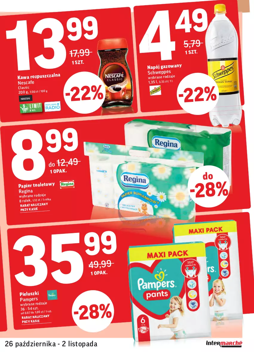 Gazetka promocyjna Intermarche - Wszystkich świętych - ważna 26.10 do 02.11.2021 - strona 9 - produkty: Gin, Kawa, Napój, Pampers, Papier, Schweppes, Top