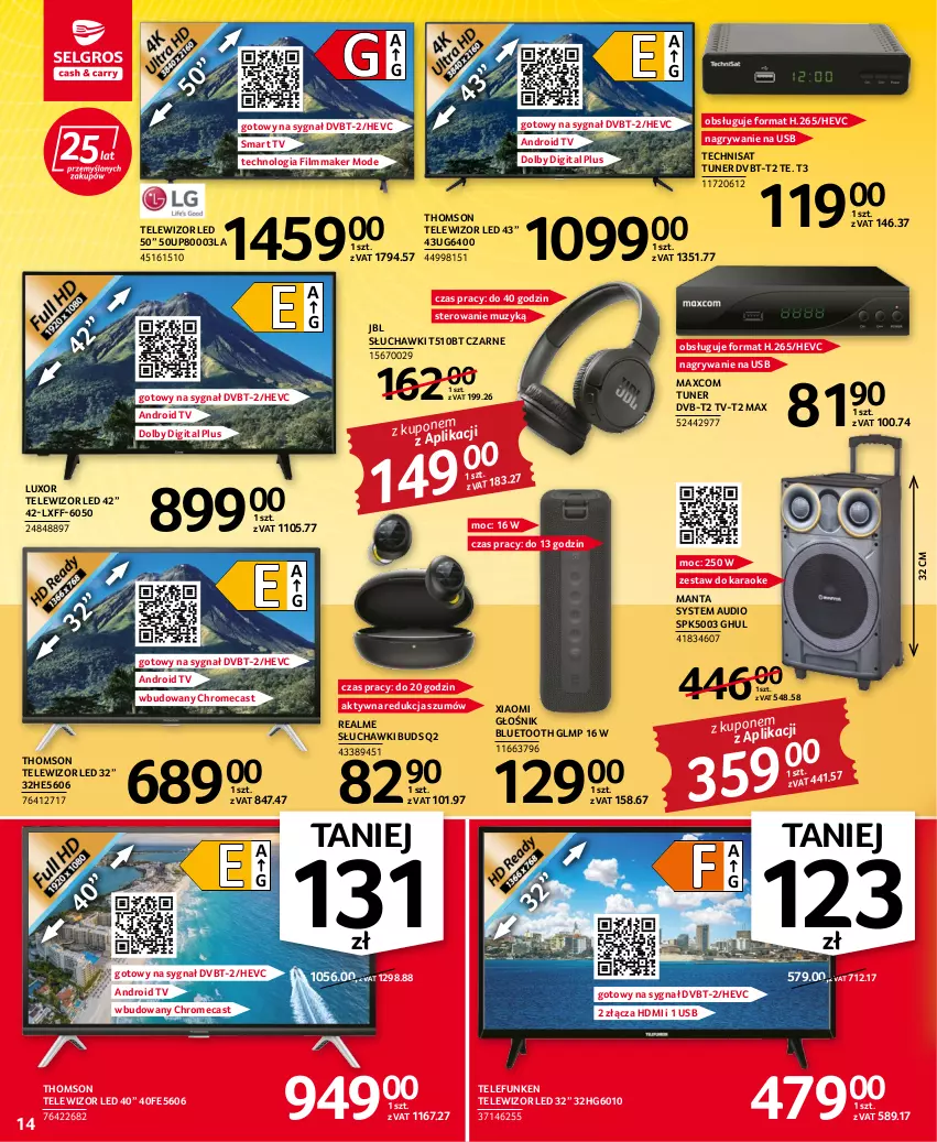 Gazetka promocyjna Selgros - Oferta przemysłowa - ważna 15.06 do 29.06.2022 - strona 14 - produkty: Android TV, Głośnik, Głośnik bluetooth, Gry, JBL, Manta, Słuchawki, Smart tv, Telewizor, Thomson