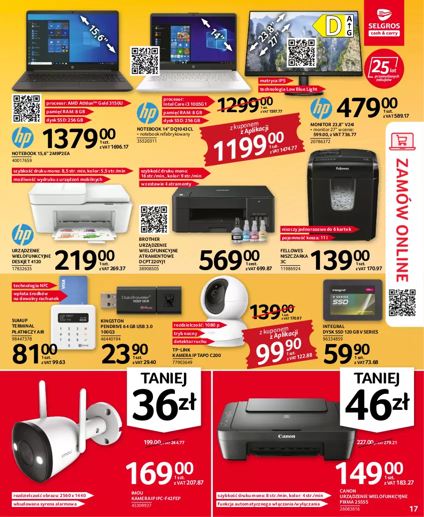 Gazetka promocyjna Selgros - Oferta przemysłowa - ważna 15.06 do 29.06.2022 - strona 17 - produkty: Brother, Canon, Fa, Gra, Intel, Kamera, Kosz, Mobil, Monitor, Niszczarka, Notebook, Obraz, Pendrive, Procesor, Ser, TP-Link, Urządzenie wielofunkcyjne