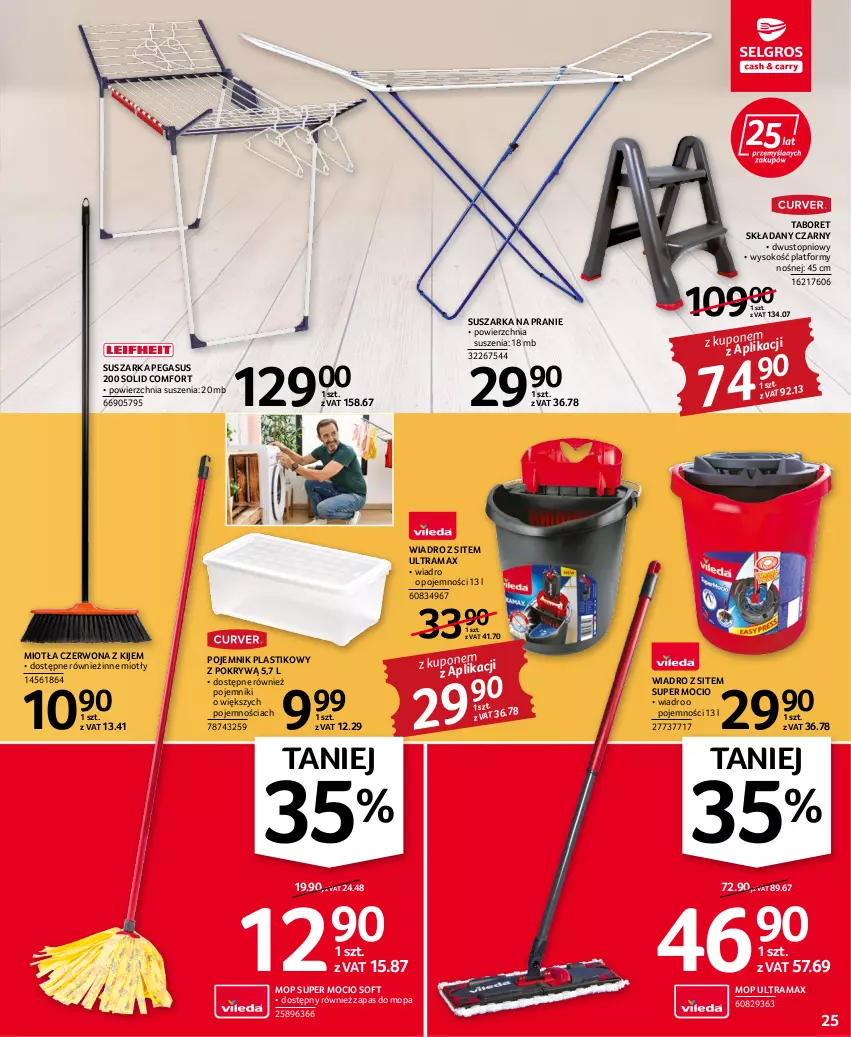 Gazetka promocyjna Selgros - Oferta przemysłowa - ważna 15.06 do 29.06.2022 - strona 25 - produkty: Asus, Kije, Miotła, Mop, Pojemnik, Pojemnik plastikowy, Rama, Sok, Suszarka, Suszarka na pranie, Taboret, Taboret składany, Top, Wiadro