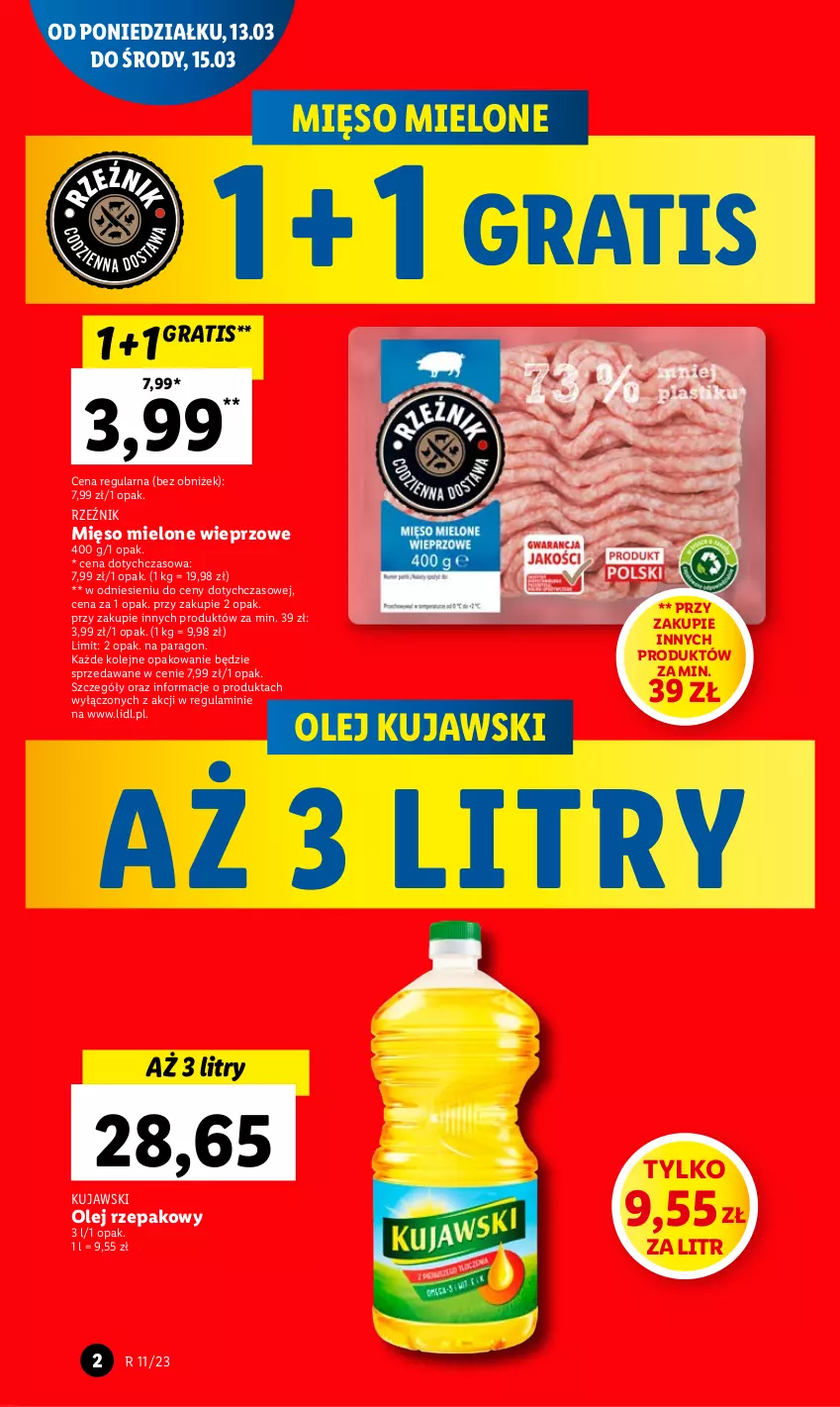 Gazetka promocyjna Lidl - GAZETKA - ważna 13.03 do 15.03.2023 - strona 2 - produkty: Gra, Kujawski, Mięso, Mięso mielone, Olej, Olej rzepakowy