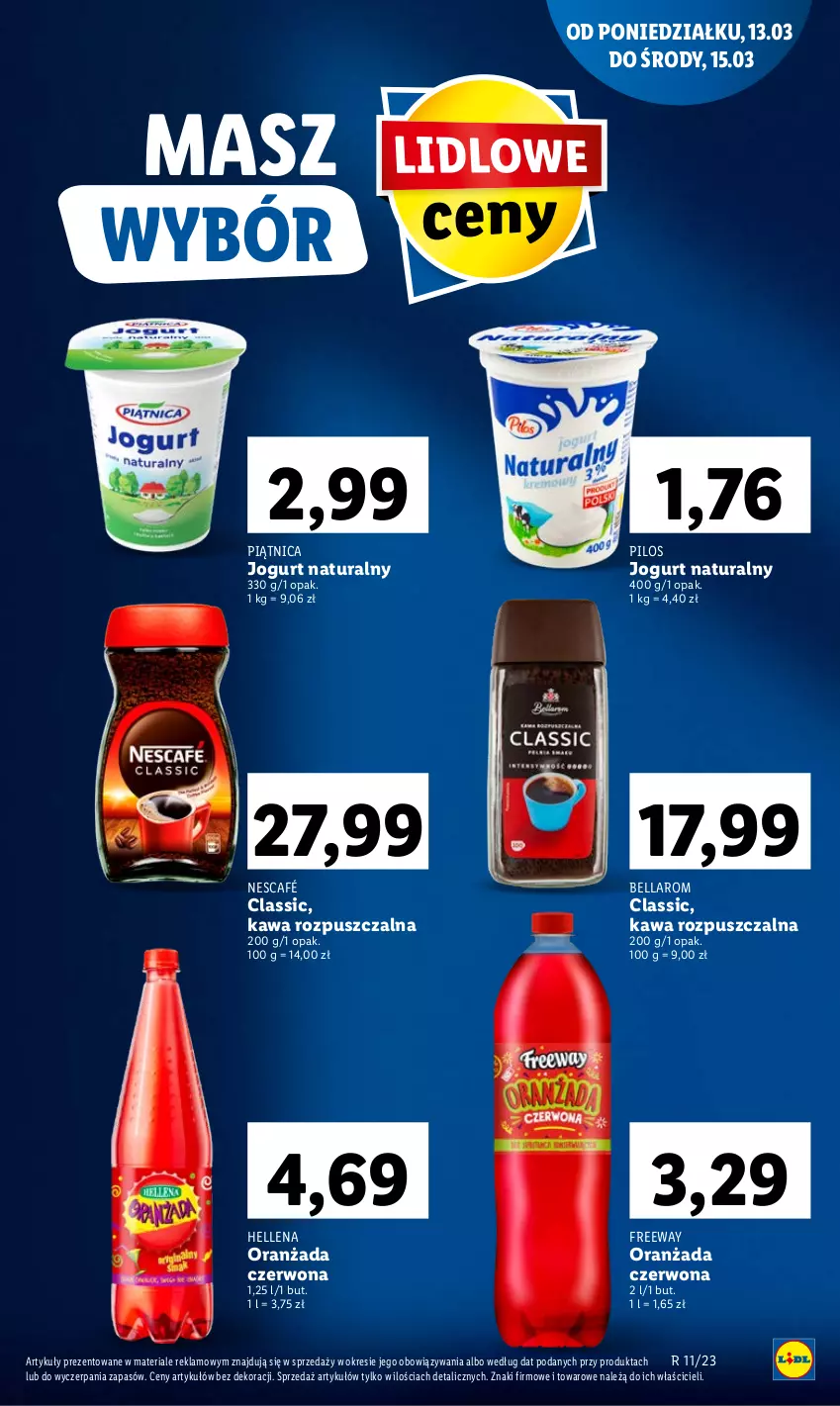 Gazetka promocyjna Lidl - GAZETKA - ważna 13.03 do 15.03.2023 - strona 21 - produkty: Bell, Bella, Hellena, Jogurt, Jogurt naturalny, Kawa, Kawa rozpuszczalna, Nescafé, Oranżada, Piątnica, Pilos