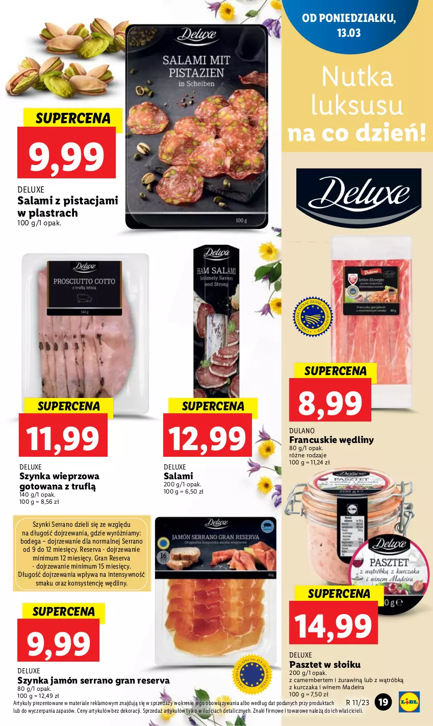 Gazetka promocyjna Lidl - GAZETKA - ważna 13.03 do 15.03.2023 - strona 23 - produkty: Camembert, Dega, Dulano, Gra, Jamón serrano, Kurczak, Pasztet, Salami, Ser, Szynka, Szynka wieprzowa