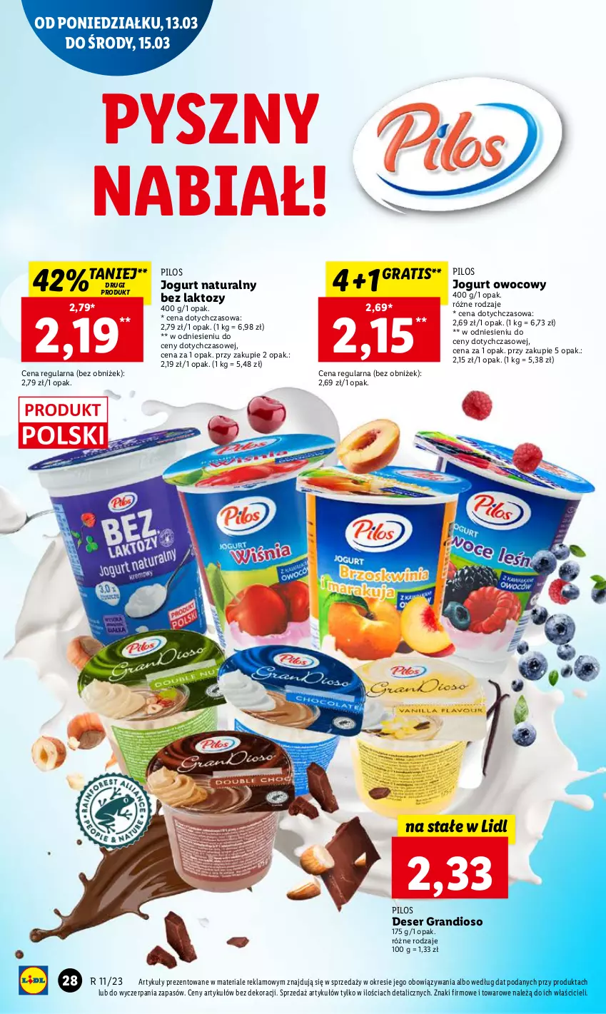 Gazetka promocyjna Lidl - GAZETKA - ważna 13.03 do 15.03.2023 - strona 32 - produkty: Deser, Gra, Jogurt, Jogurt naturalny, Jogurt owocowy, Pilos, Ser