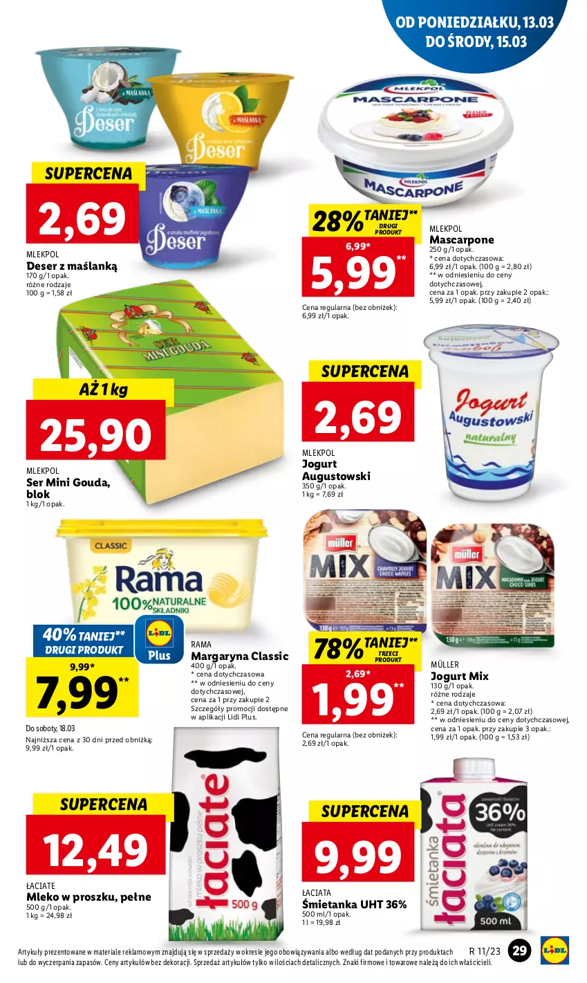 Gazetka promocyjna Lidl - GAZETKA - ważna 13.03 do 15.03.2023 - strona 33 - produkty: Deser, Gouda, Jogurt, Margaryna, Mascarpone, Mleko, Mleko w proszku, Müller, Rama, Ser