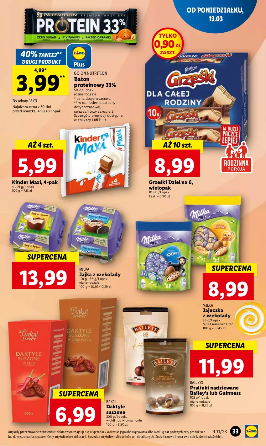 Gazetka promocyjna Lidl - GAZETKA - ważna 13.03 do 15.03.2023 - strona 37 - produkty: Baton, Daktyle, Grześki, Kinder, Milka, Oreo