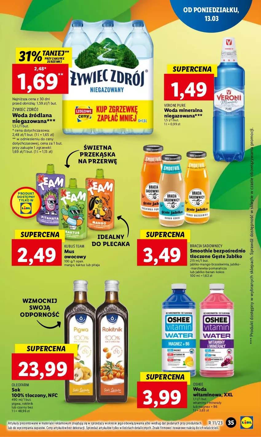 Gazetka promocyjna Lidl - GAZETKA - ważna 13.03 do 15.03.2023 - strona 39 - produkty: Fa, Kaktus, Kokos, Kubuś, LANA, Magnez, Mango, Marchewka, Mus, Oleo, Oleofarm, Oshee, Plecak, Por, Pur, Smoothie, Sok, Woda, Woda mineralna