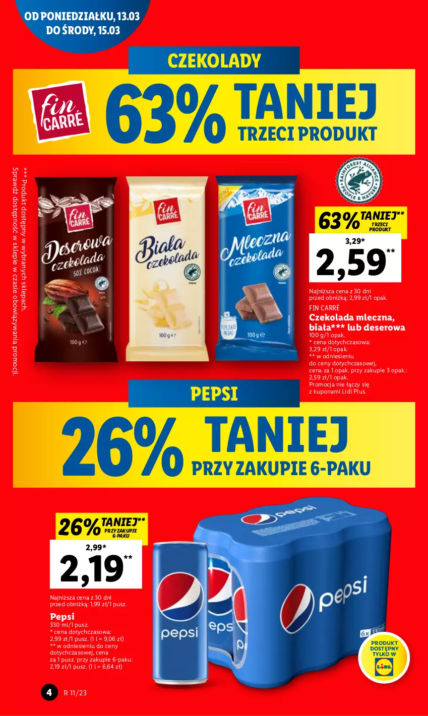 Gazetka promocyjna Lidl - GAZETKA - ważna 13.03 do 15.03.2023 - strona 4 - produkty: Czekolada, Czekolada mleczna, Deser, Pepsi, Ser