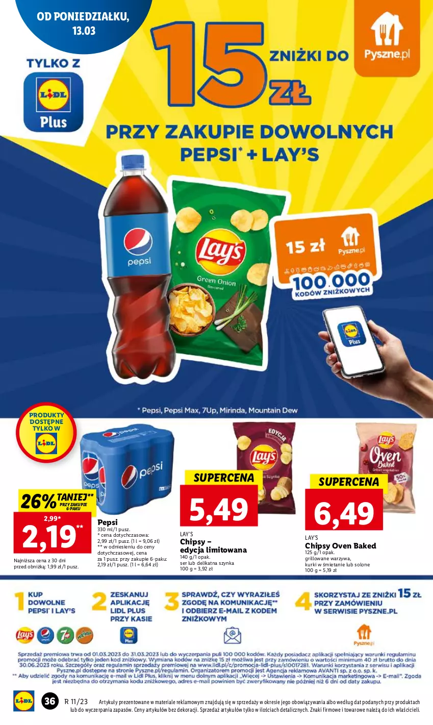 Gazetka promocyjna Lidl - GAZETKA - ważna 13.03 do 15.03.2023 - strona 40 - produkty: Chipsy, Grill, Lay’s, Pepsi, Ser, Szynka, Warzywa