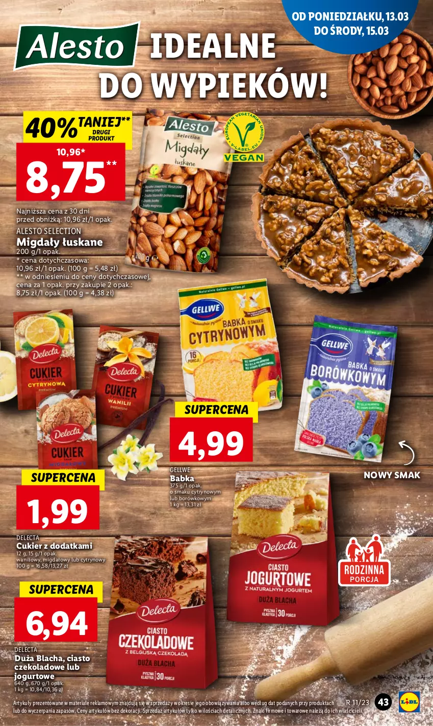 Gazetka promocyjna Lidl - GAZETKA - ważna 13.03 do 15.03.2023 - strona 49 - produkty: Babka, Ciasto czekoladowe, Cukier, Delecta, Jogurt, Migdały, Migdały łuskane