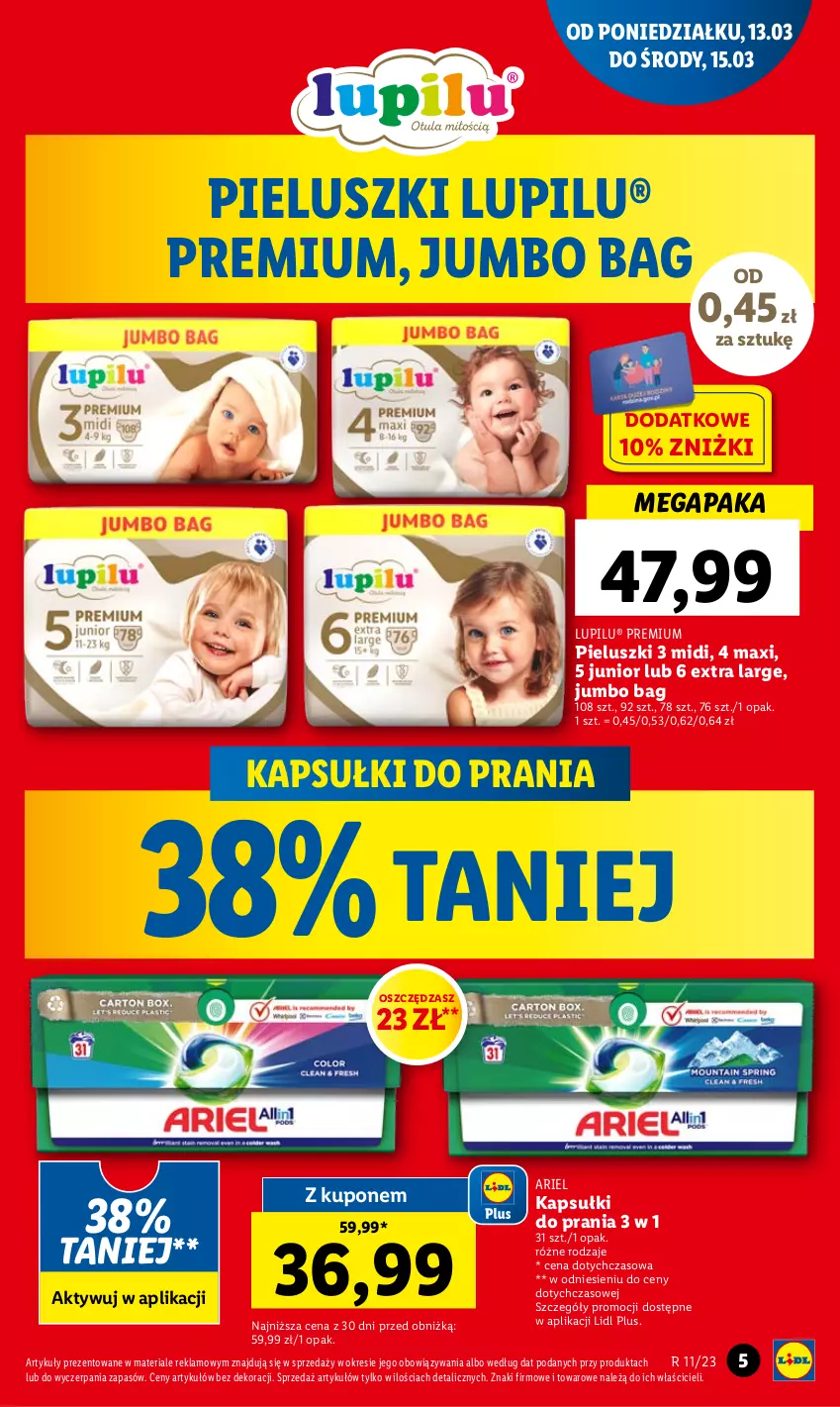 Gazetka promocyjna Lidl - GAZETKA - ważna 13.03 do 15.03.2023 - strona 5 - produkty: Ariel, Kapsułki do prania, O Bag