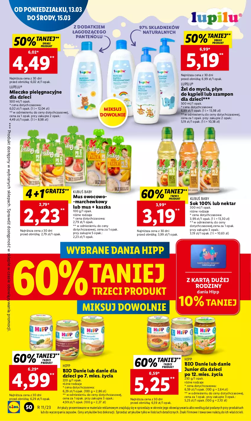 Gazetka promocyjna Lidl - GAZETKA - ważna 13.03 do 15.03.2023 - strona 56 - produkty: Chleb, Danie dla dzieci, Dzieci, Gra, HiPP, Hipp Bio, Kubuś, Mleczko, Mus, Nektar, Płyn do kąpieli, Sok, Szampon