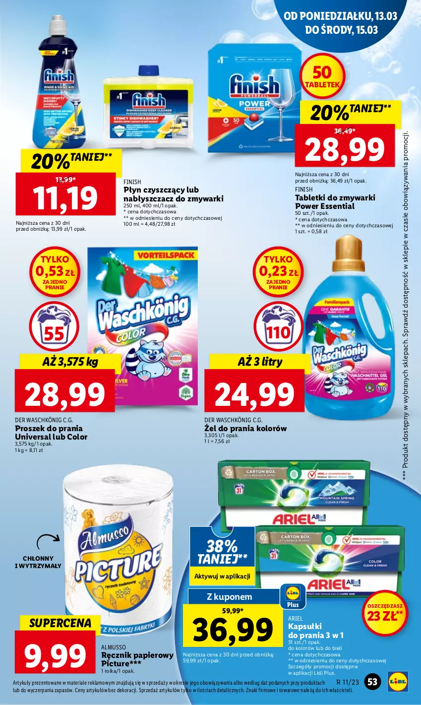 Gazetka promocyjna Lidl - GAZETKA - ważna 13.03 do 15.03.2023 - strona 59 - produkty: Ariel, Finish, Kapsułki do prania, König, Mus, Papier, Proszek do prania, Ręcznik, Tablet, Tabletki do zmywarki, Zmywarki