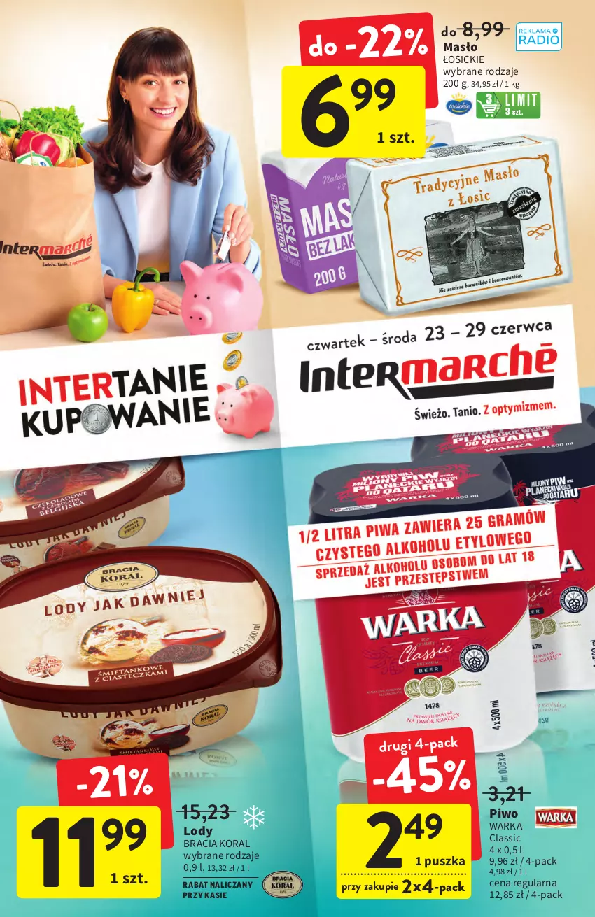 Gazetka promocyjna Intermarche - Start Tygodnia - ważna 27.06 do 29.06.2022 - strona 1 - produkty: Lody, Masło, Piwo, Warka