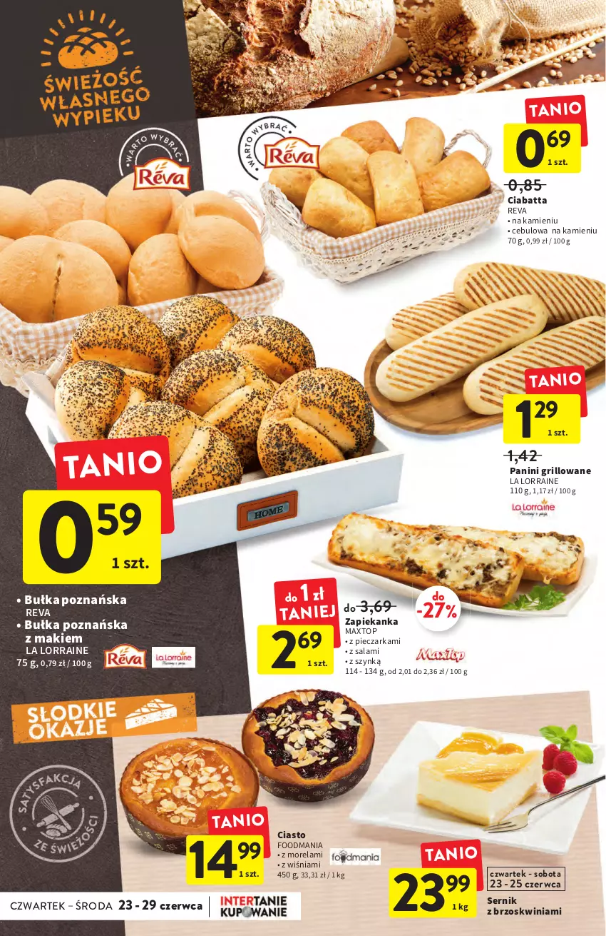 Gazetka promocyjna Intermarche - Start Tygodnia - ważna 27.06 do 29.06.2022 - strona 14 - produkty: Bułka, Ciabatta, Grill, Morela, Piec, Pieczarka, Salami, Ser, Top, Zapiekanka