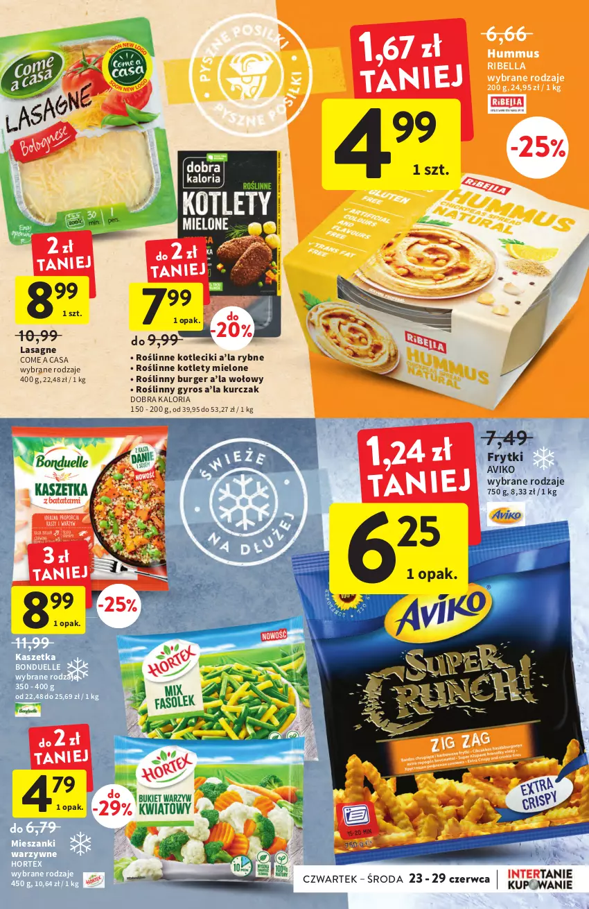 Gazetka promocyjna Intermarche - Start Tygodnia - ważna 27.06 do 29.06.2022 - strona 19 - produkty: Bell, Bella, Bonduelle, Burger, Frytki, Gyros, Hortex, Hummus, Kaszetka, Kotlet, Kurczak, Lasagne, Mus, Roślinny burger, Roślinny gyros