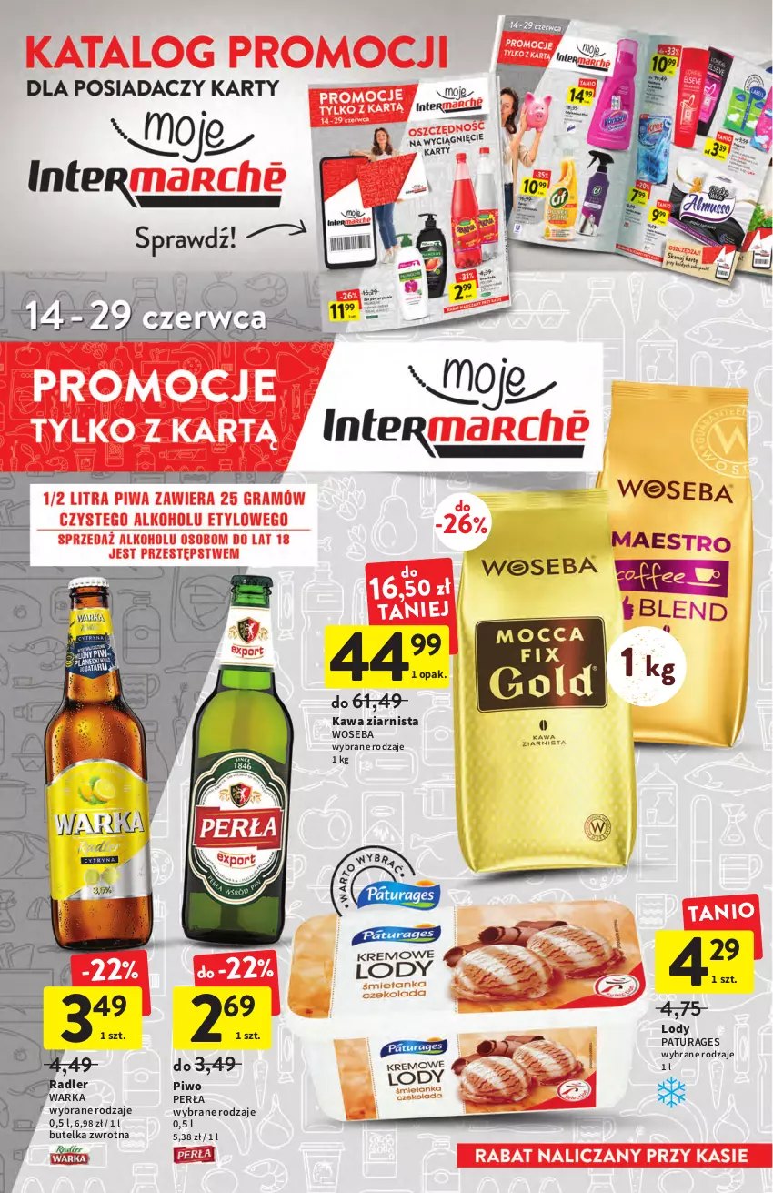 Gazetka promocyjna Intermarche - Start Tygodnia - ważna 27.06 do 29.06.2022 - strona 2 - produkty: Kawa, Kawa ziarnista, Lody, Perła, Piwo, Radler, Warka, Woseba