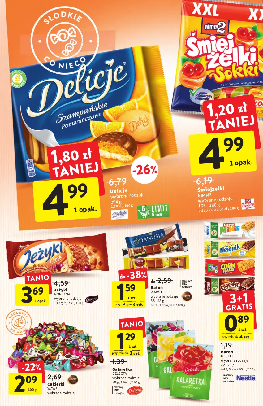 Gazetka promocyjna Intermarche - Start Tygodnia - ważna 27.06 do 29.06.2022 - strona 24 - produkty: Baton, Cukier, Cukierki, Delecta, Delicje, Gala, Galaretka, Goplana, Jeżyki, LANA, Nimm2, Wawel