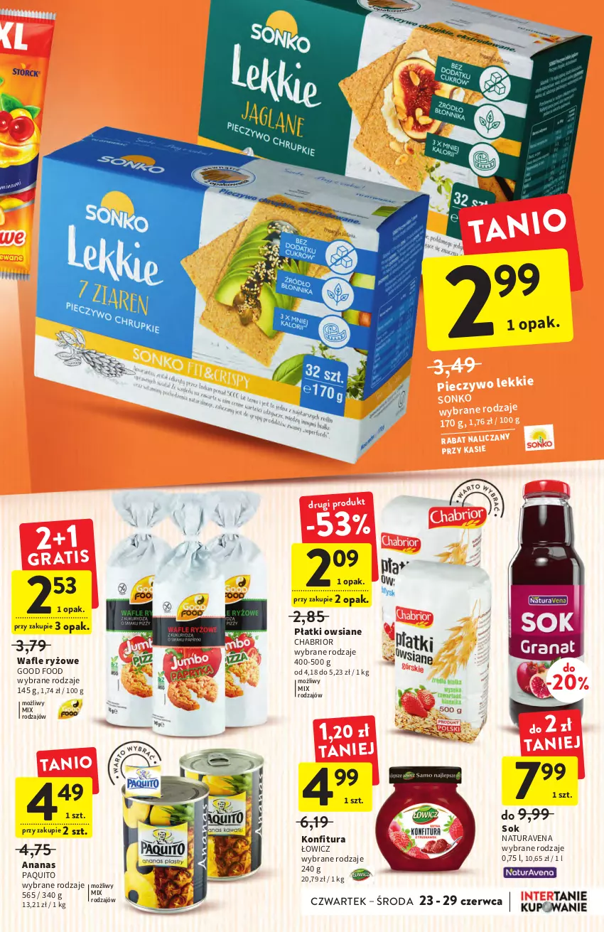 Gazetka promocyjna Intermarche - Start Tygodnia - ważna 27.06 do 29.06.2022 - strona 25 - produkty: Ananas, Chabrior, Konfitura, Piec, Pieczywo, Płatki owsiane, Ryż, Sok, Sonko, Wafle