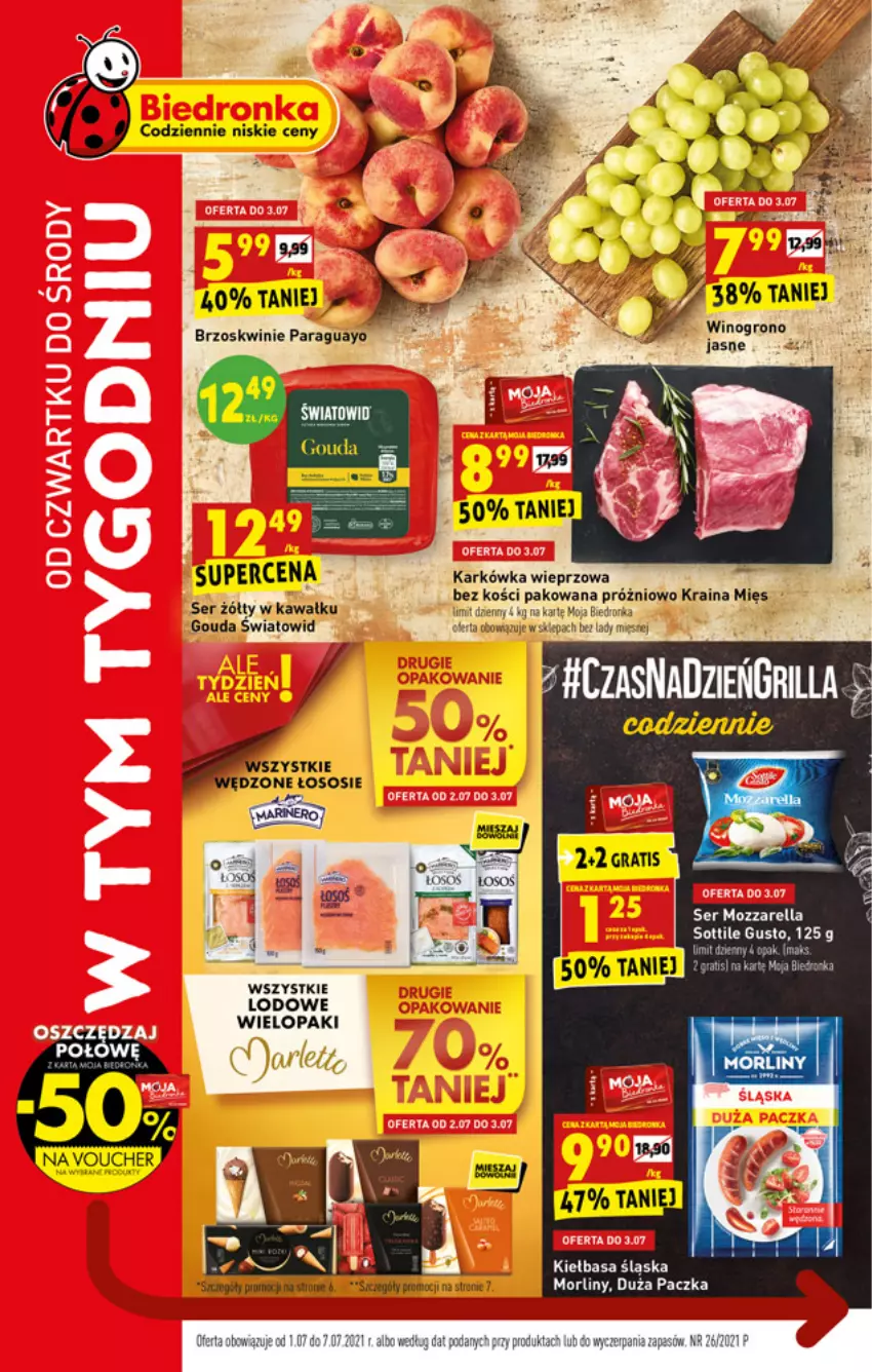 Gazetka promocyjna Biedronka - W tym tygodniu - ważna 01.07 do 07.07.2021 - strona 1 - produkty: Brzoskwinie, Dron, Gouda, Kawa, Kiełbasa, Morliny, Mozzarella, Ser, Sos, Wino