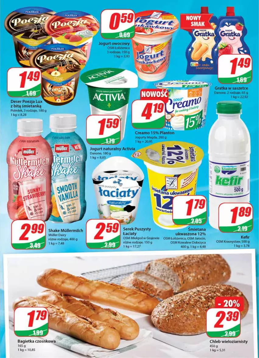 Gazetka promocyjna Dino - Gazetka - ważna 23.06 do 29.06.2021 - strona 15 - produkty: Activia, Bagietka, Bagietka czosnkowa, Chleb, Chleb wieloziarnisty, Deser, Jogurt, Jogurt naturalny, Kefir, Polmiek, Ser, Serek, Serek puszysty