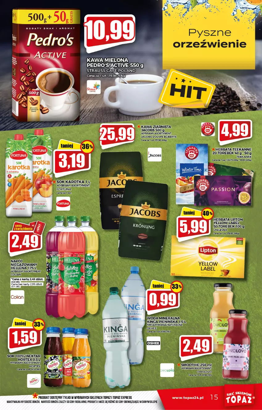 Gazetka promocyjna Topaz - Gazetka - ważna 20.01 do 26.01.2022 - strona 15 - produkty: Fortuna, Jacobs, Kawa, Kawa mielona, Kawa ziarnista, LG, Nektar, Smoothie, Sok, Top