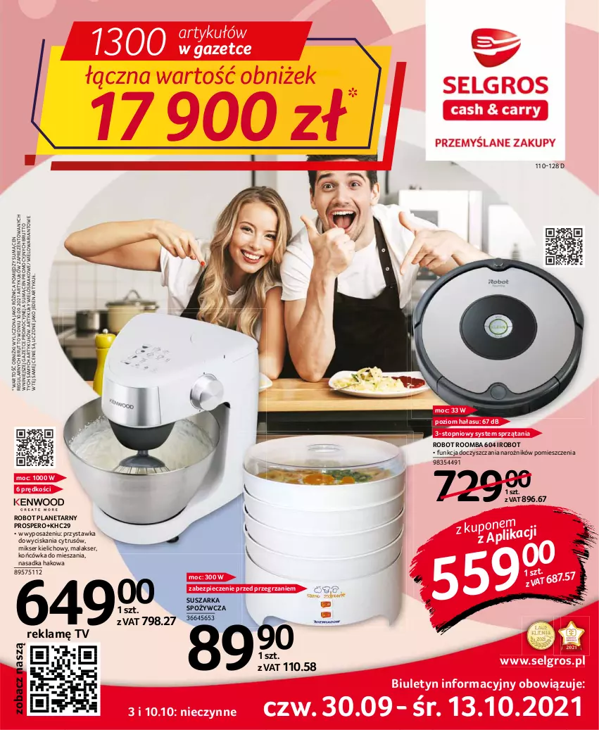 Gazetka promocyjna Selgros - Oferta przemysłowa - ważna 30.09 do 13.10.2021 - strona 1 - produkty: IRobot, LG, Mikser, Narożnik, Piec, Robot, Robot planetarny, Roomba, Ser, Suszarka, Top