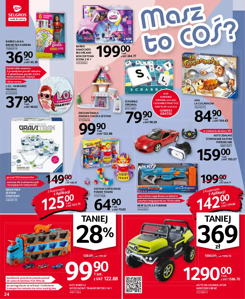 Gazetka promocyjna Selgros - Oferta przemysłowa - ważna 30.09 do 13.10.2021 - strona 24 - produkty: Akumulator, Barbie, Chodzik, Enchantimals, Gin, Gra, Gravitrax, Hot Wheels, L.O.L., Lalka, Mercedes Benz, Nerf, Pociąg, Por, Samochód, Scrabble, Sport, Tor wyścigowy, Tran, Wyrzutnia