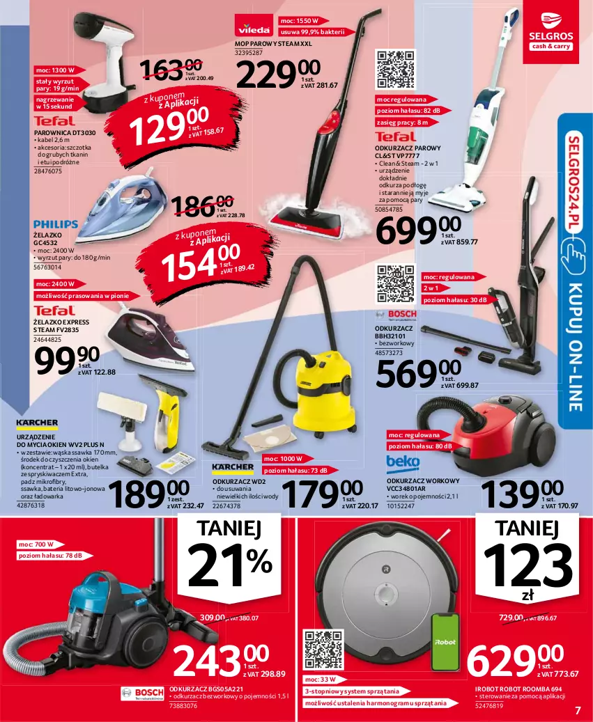 Gazetka promocyjna Selgros - Oferta przemysłowa - ważna 30.09 do 13.10.2021 - strona 7 - produkty: 5 Sekund, Bateria, Butelka ze spryskiwaczem, Gra, IRobot, Mop, Mop parowy, Odkurzacz, Parownica, Robot, Roomba, Szczotka, Top, Warka