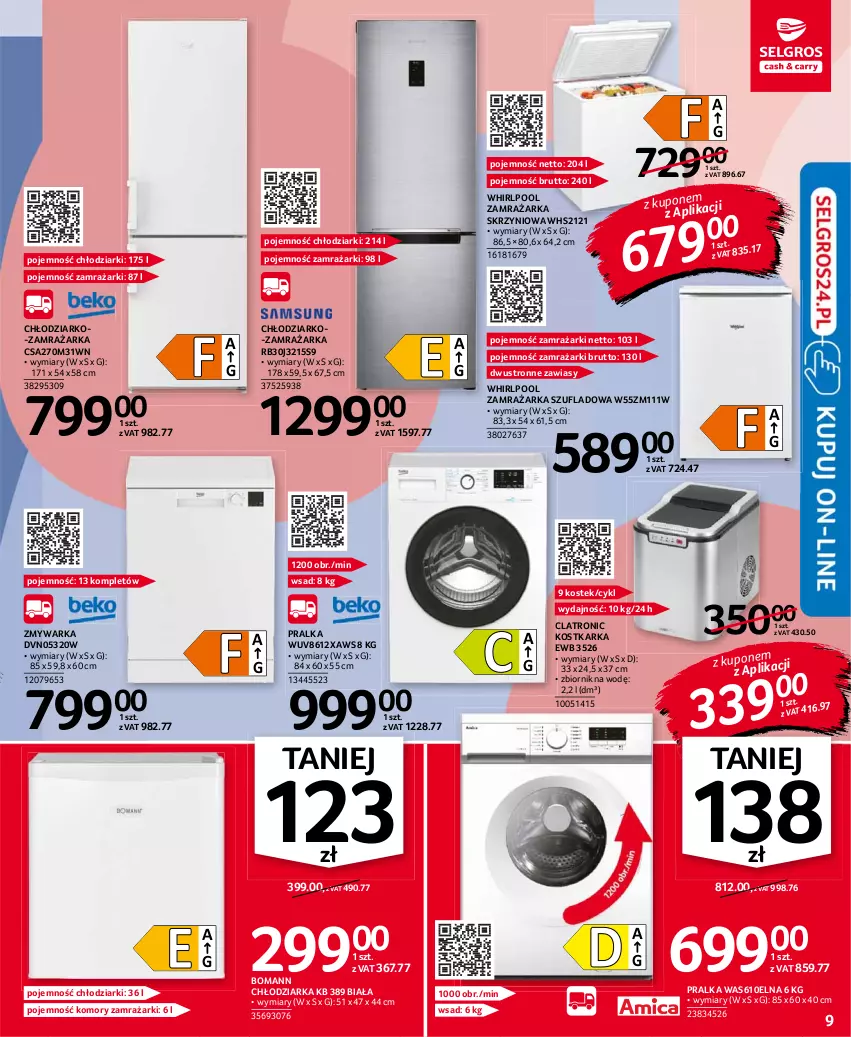 Gazetka promocyjna Selgros - Oferta przemysłowa - ważna 30.09 do 13.10.2021 - strona 9 - produkty: Chłodziarka, Pralka, Stek, Warka, Whirlpool, Zamrażarka, Zmywarka