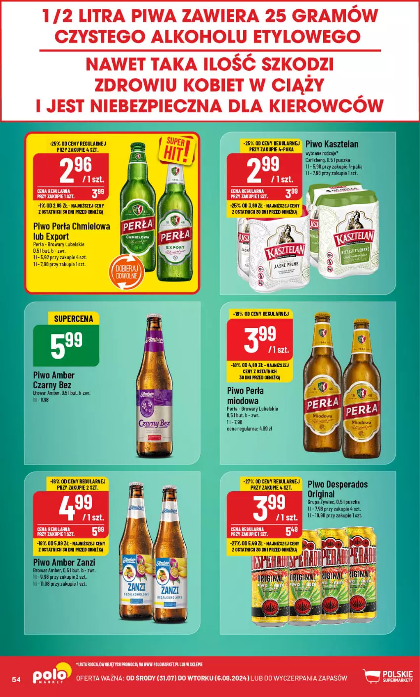 Gazetka promocyjna PoloMarket - Gazetka pomocyjna - ważna 31.07 do 06.08.2024 - strona 54 - produkty: Carlsberg, Desperados, Fa, Gin, Gra, Kasztelan, Perła, Piec, Piwa, Piwo, Por