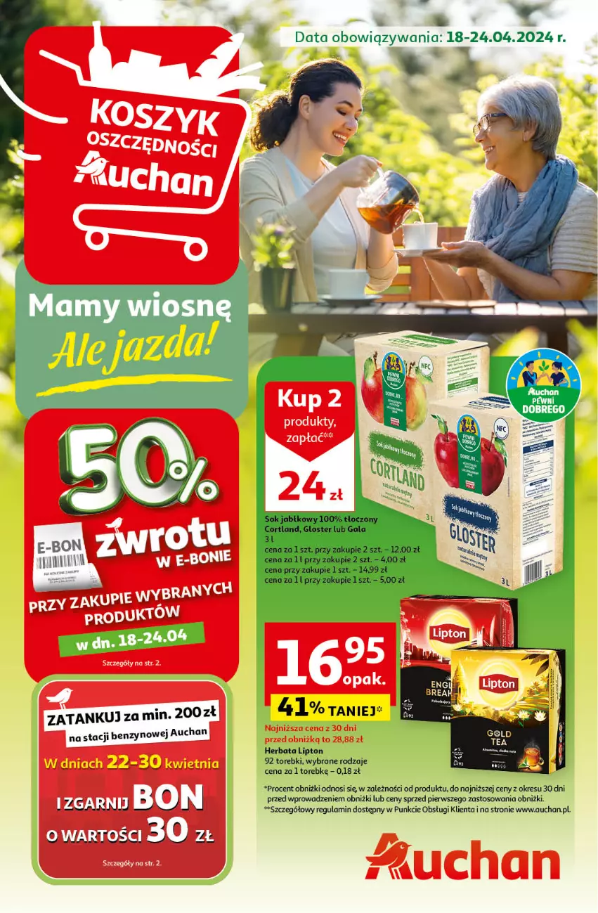 Gazetka promocyjna Auchan - Gazetka Mamy wiosnę Ale jazda! Hipermarket Auchan - ważna 18.04 do 24.04.2024 - strona 1 - produkty: Herbata, Lipton