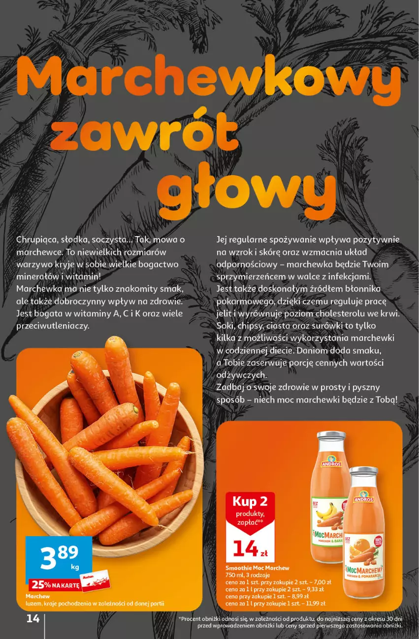 Gazetka promocyjna Auchan - Gazetka Mamy wiosnę Ale jazda! Hipermarket Auchan - ważna 18.04 do 24.04.2024 - strona 14 - produkty: Chipsy, Danio, Marchewka, Por, Sok, Tera, Zdrowie