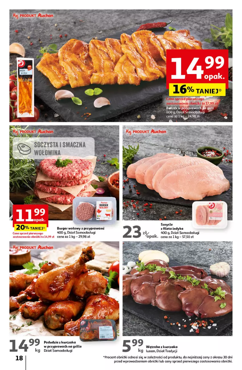 Gazetka promocyjna Auchan - Gazetka Mamy wiosnę Ale jazda! Hipermarket Auchan - ważna 18.04 do 24.04.2024 - strona 18 - produkty: Burger, Grill, Kurczak, Podudzie z kurczaka