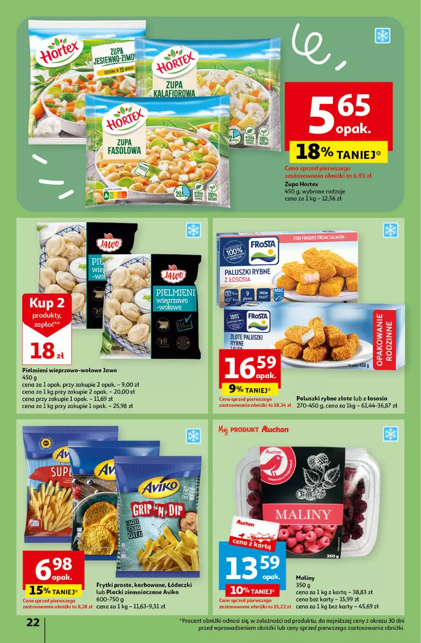 Gazetka promocyjna Auchan - Gazetka Mamy wiosnę Ale jazda! Hipermarket Auchan - ważna 18.04 do 24.04.2024 - strona 22 - produkty: Fa, Frytki, Hortex, Lack, Maliny, Paluszki rybne, Sos, Zupa