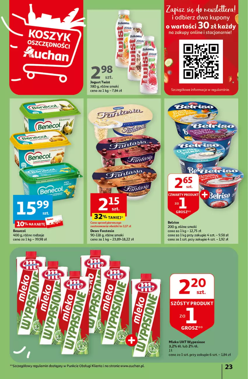 Gazetka promocyjna Auchan - Gazetka Mamy wiosnę Ale jazda! Hipermarket Auchan - ważna 18.04 do 24.04.2024 - strona 23 - produkty: Bakoma, Belriso, Benecol, Deser, Fa, Fanta, Jogurt, Mleko, Ser