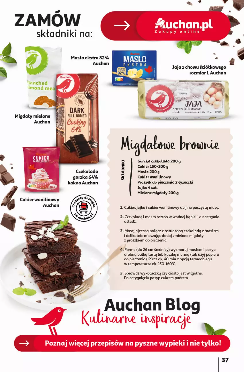 Gazetka promocyjna Auchan - Gazetka Mamy wiosnę Ale jazda! Hipermarket Auchan - ważna 18.04 do 24.04.2024 - strona 37 - produkty: Brownie, Cukier, Cukier wanilinowy, Czekolada, Jaja, Kakao, LG, Masło, Migdały, Papier, Piec, Proszek do pieczenia, Top