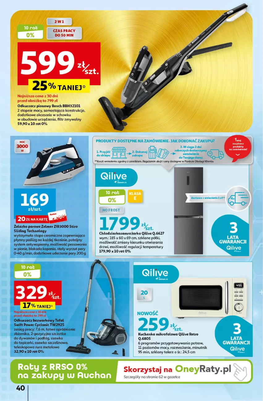 Gazetka promocyjna Auchan - Gazetka Mamy wiosnę Ale jazda! Hipermarket Auchan - ważna 18.04 do 24.04.2024 - strona 40 - produkty: Bosch, Drzwi, Dywan, Fa, Gra, Kosz, Kuchenka mikrofalowa, Odkurzacz, Rura, Szczotka, Talerz, Tefal, Teleskop, Top, Zamrażarka, Zelmer