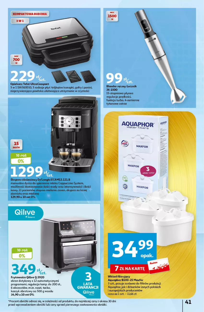 Gazetka promocyjna Auchan - Gazetka Mamy wiosnę Ale jazda! Hipermarket Auchan - ważna 18.04 do 24.04.2024 - strona 41 - produkty: Aquaphor, Blender, Blender ręczny, Cappuccino, Fa, Gofry, Gra, Kosz, Rama, Tefal, Top, Tytan, Wkład filtrujący