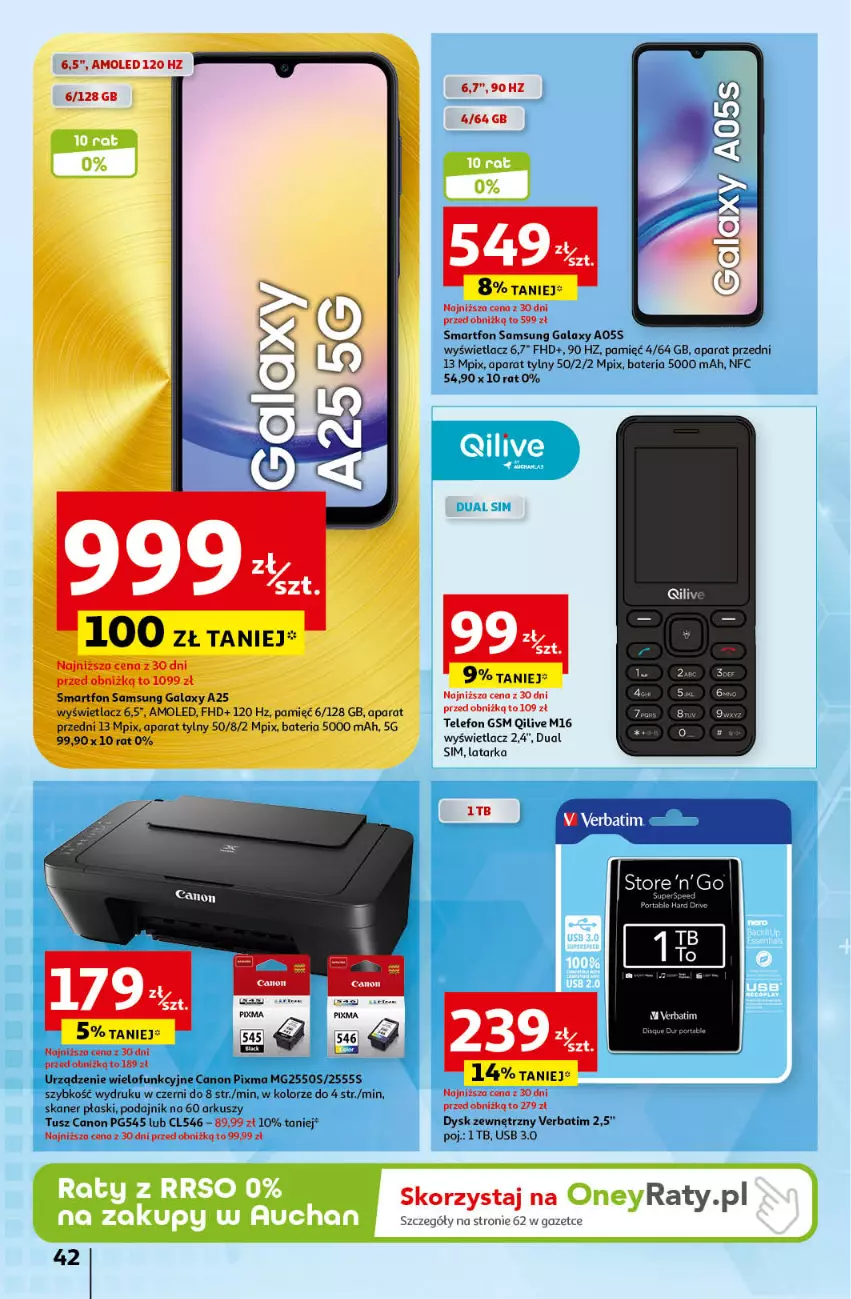 Gazetka promocyjna Auchan - Gazetka Mamy wiosnę Ale jazda! Hipermarket Auchan - ważna 18.04 do 24.04.2024 - strona 42 - produkty: Amol, Bateria, Canon, Gala, Latarka, Samsung, Skaner, Smartfon, Tarka, Telefon, Tusz, Urządzenie wielofunkcyjne