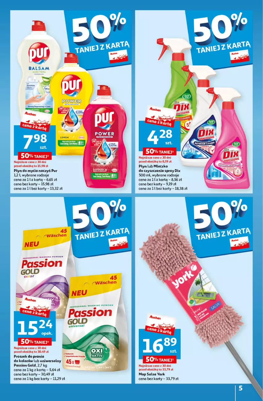 Gazetka promocyjna Auchan - Gazetka Mamy wiosnę Ale jazda! Hipermarket Auchan - ważna 18.04 do 24.04.2024 - strona 5 - produkty: Aloe vera, Do mycia naczyń, Mleczko, Mop, Płyn do mycia, Płyn do mycia naczyń, Proszek do prania, Pur, Salsa