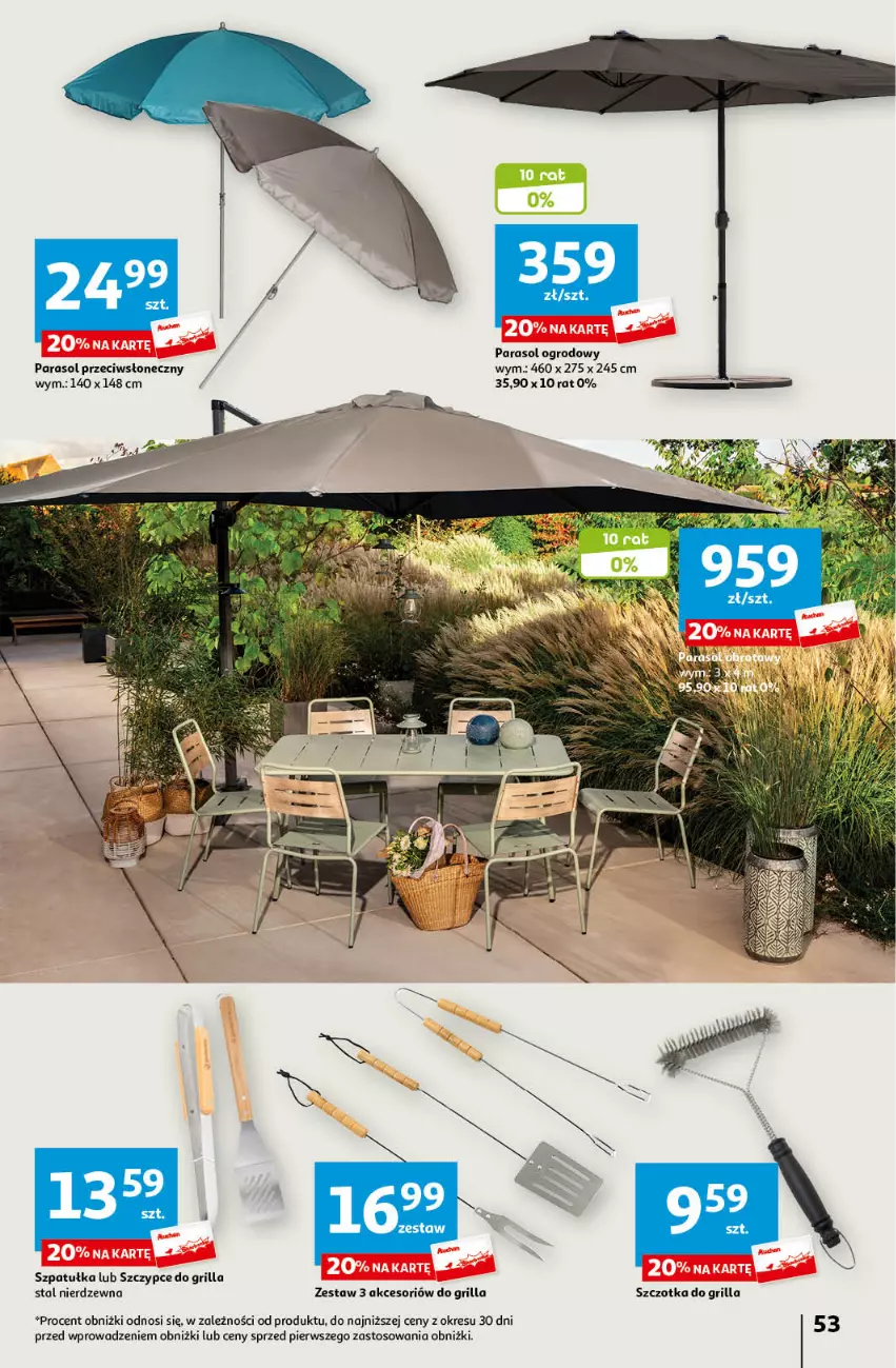 Gazetka promocyjna Auchan - Gazetka Mamy wiosnę Ale jazda! Hipermarket Auchan - ważna 18.04 do 24.04.2024 - strona 53 - produkty: Grill, Parasol, Szczotka, Szczypce, Szpatułka