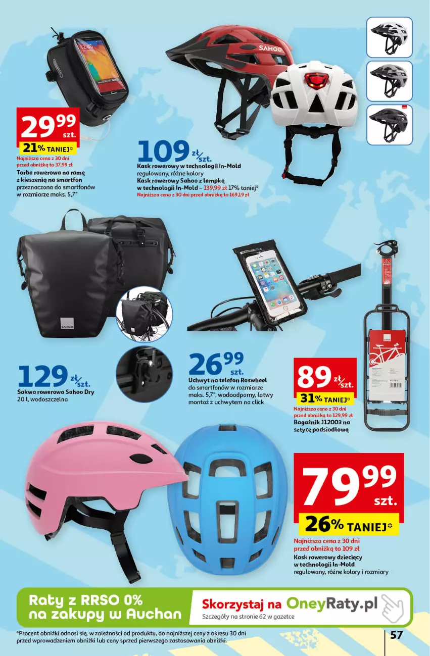 Gazetka promocyjna Auchan - Gazetka Mamy wiosnę Ale jazda! Hipermarket Auchan - ważna 18.04 do 24.04.2024 - strona 57 - produkty: Dzieci, Kask, Por, Rower, Smartfon, Telefon, Torba