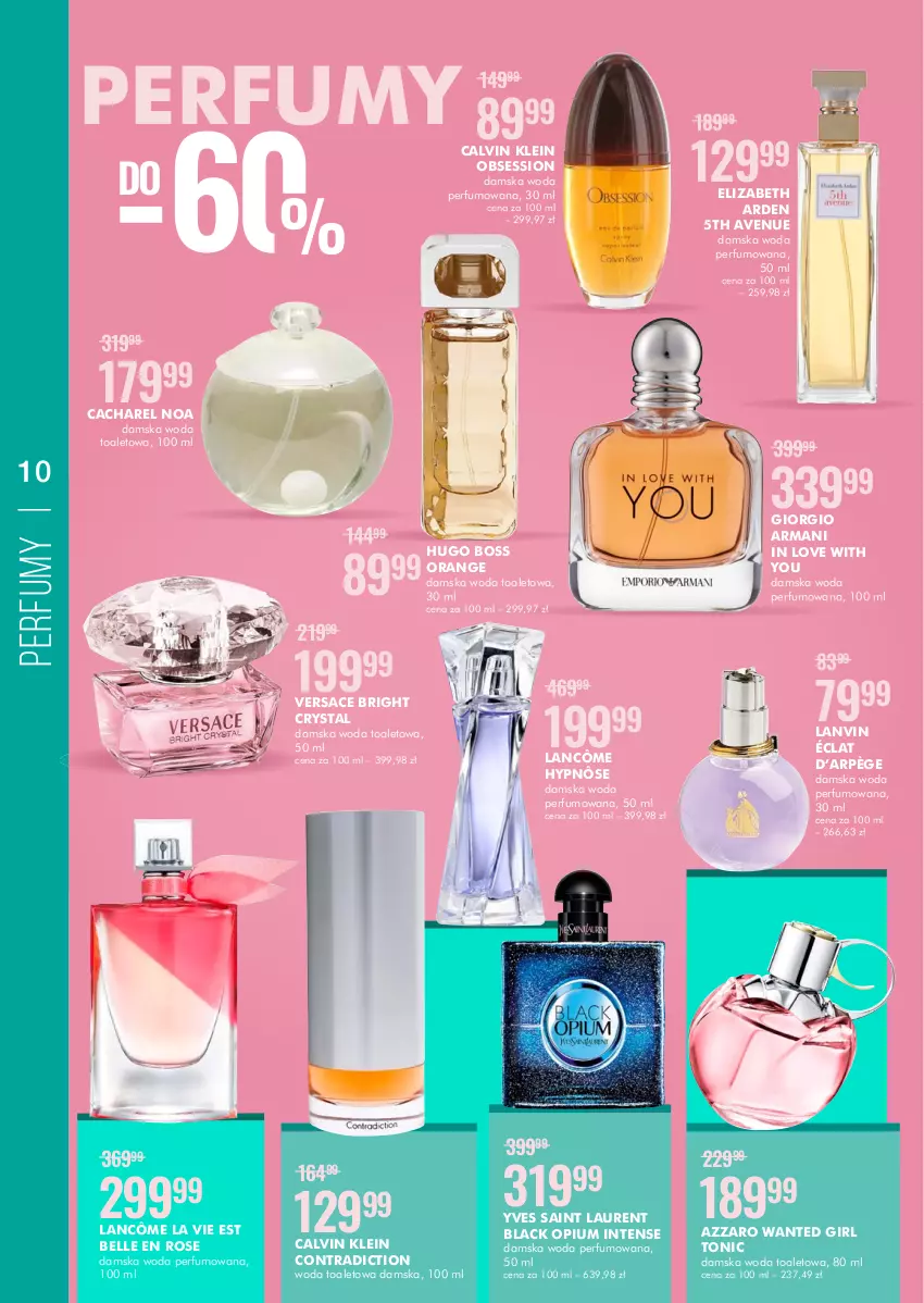 Gazetka promocyjna Super Pharm - Gazetka - ważna 26.05 do 08.06.2022 - strona 10 - produkty: Azzaro, Bell, Cacharel, Calvin Klein, Elizabeth Arden, Giorgio Armani, Hugo Boss, Lack, Lancôme, Lanvin, Laur, Perfum, SESSIO, Versace, Woda, Yves Saint Laurent